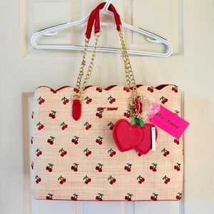 Betsey Johnson Raffia Cherry Tote Bag. NWT
